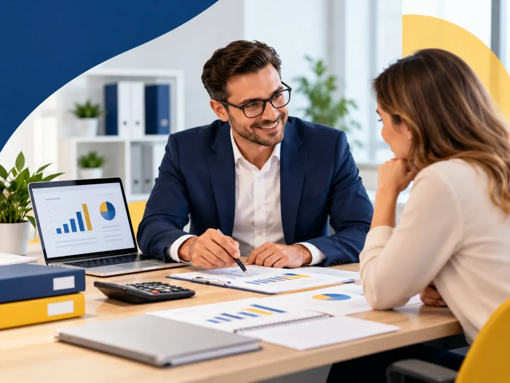 Accountant bespreekt financieel advies en boekhouding met een klant bij Accountants Kiezer