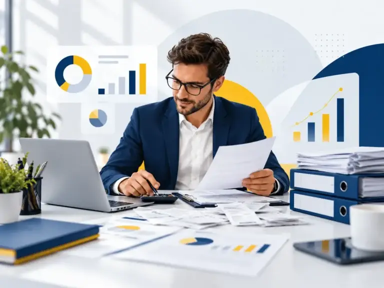 Accountant controleert boekhouding, financiële documenten en cijfers voor Accountants Kiezer